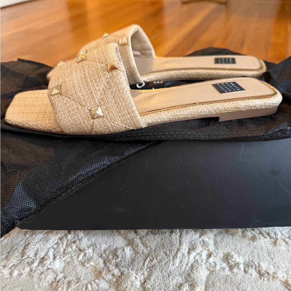 Cream Rattan Slide Sandals